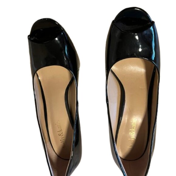 Kelly & Kate Black Patent Peep Toe Pump Heels - 8.5 - Picture 2 of 4